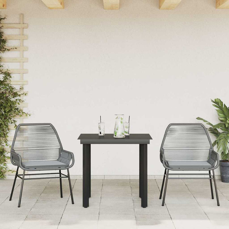 3-Delige Tuinset Met Kussens Poly Rattan Glas 2 80 x 80 x 74 cm Grijs
