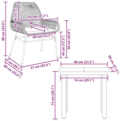 3-Delige Tuinset Met Kussens Poly Rattan Glas 2 80 x 80 x 74 cm Grijs