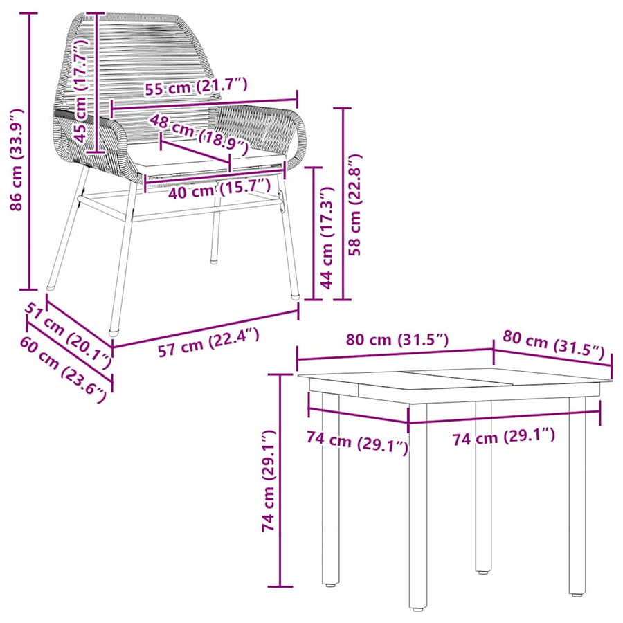 5-Delige Tuinset Met Kussens Poly Rattan Glas 4 80 x 80 x 74 cm Grijs