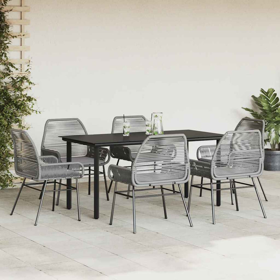 7-Delige Tuinset Met Kussens Poly Rattan Glas 6 160 x 80 x 74 cm Grijs