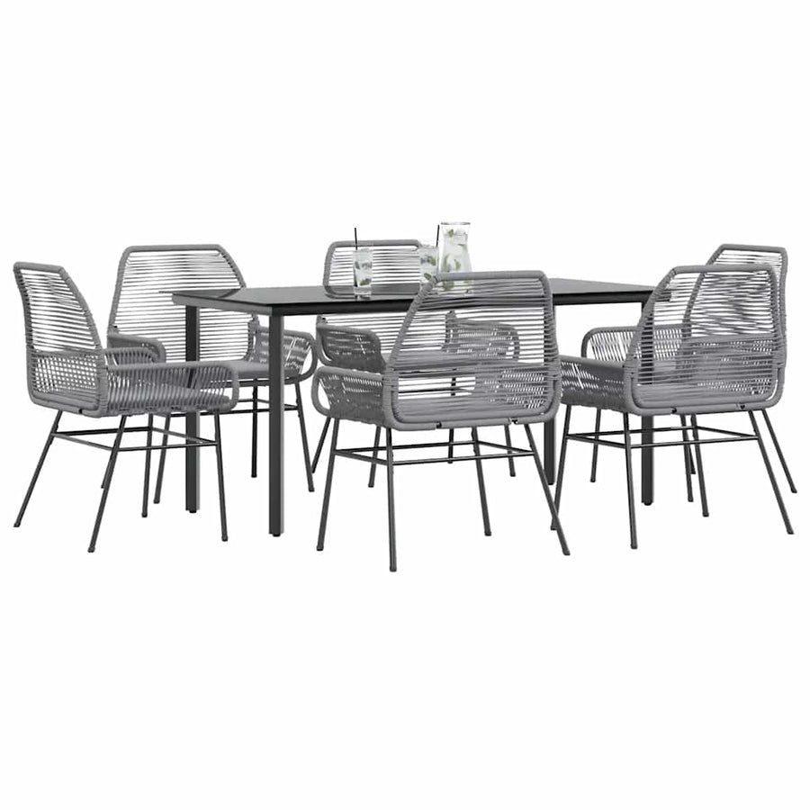 7-Delige Tuinset Met Kussens Poly Rattan Glas 6 160 x 80 x 74 cm Grijs