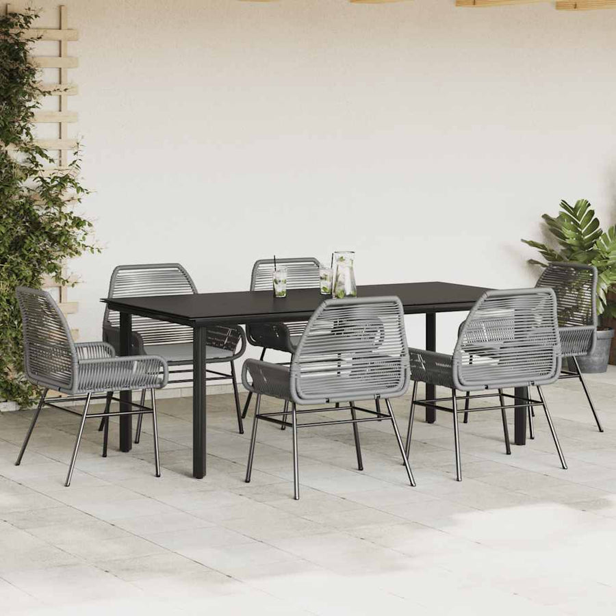 7-Delige Tuinset Met Kussens Poly Rattan Glas 6 200 x 100 x 74 cm Grijs