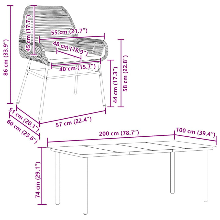 7-Delige Tuinset Met Kussens Poly Rattan Glas 6 200 x 100 x 74 cm Grijs