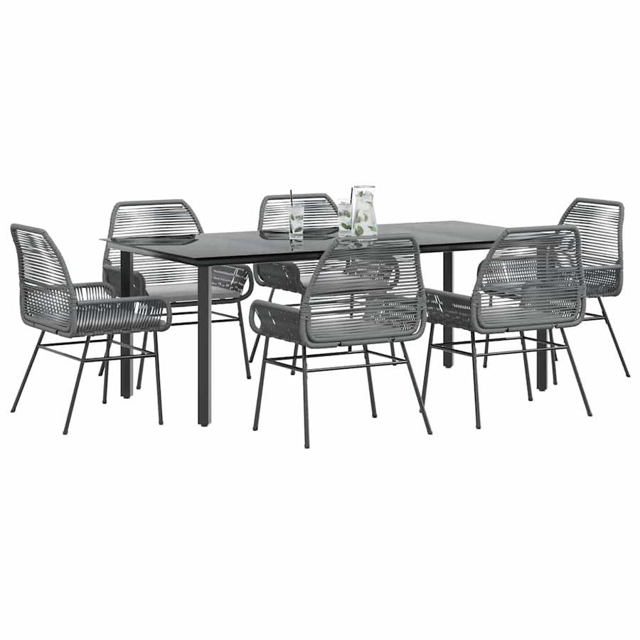 7-Delige Tuinset Met Kussens Poly Rattan Glas 6 200 x 100 x 74 cm Grijs