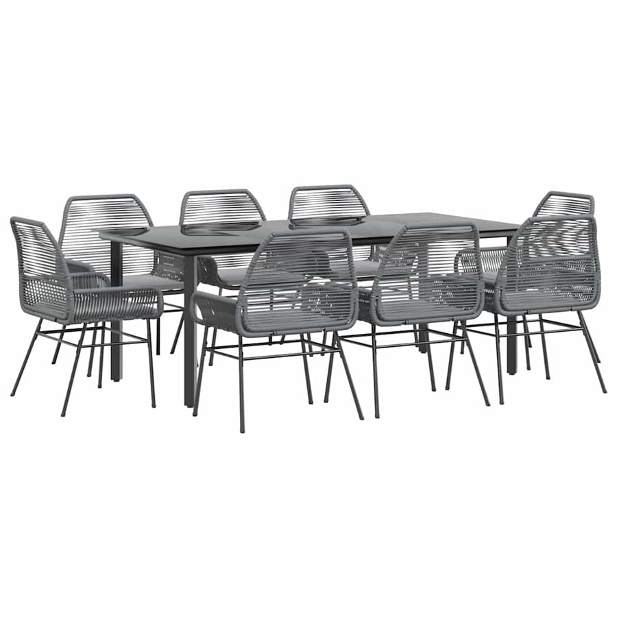 9-Delige Tuinset Met Kussens Poly Rattan Glas 8 200 x 100 x 74 cm Grijs