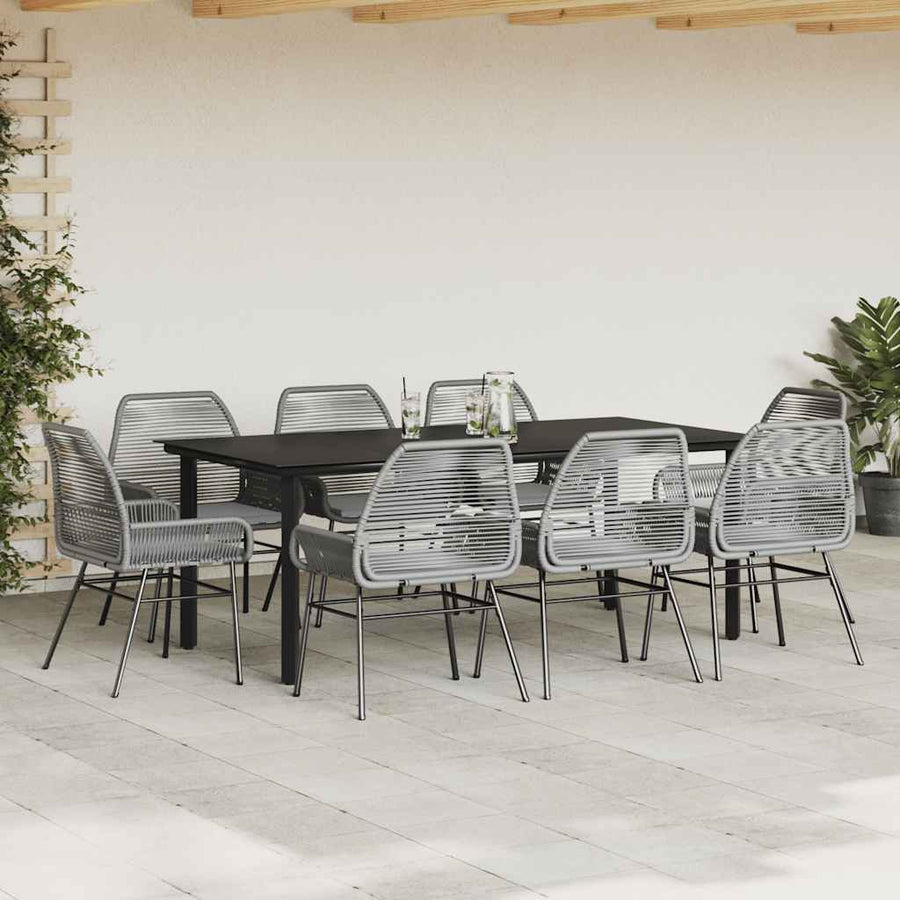 9-Delige Tuinset Met Kussens Poly Rattan Glas 8 200 x 100 x 74 cm Grijs