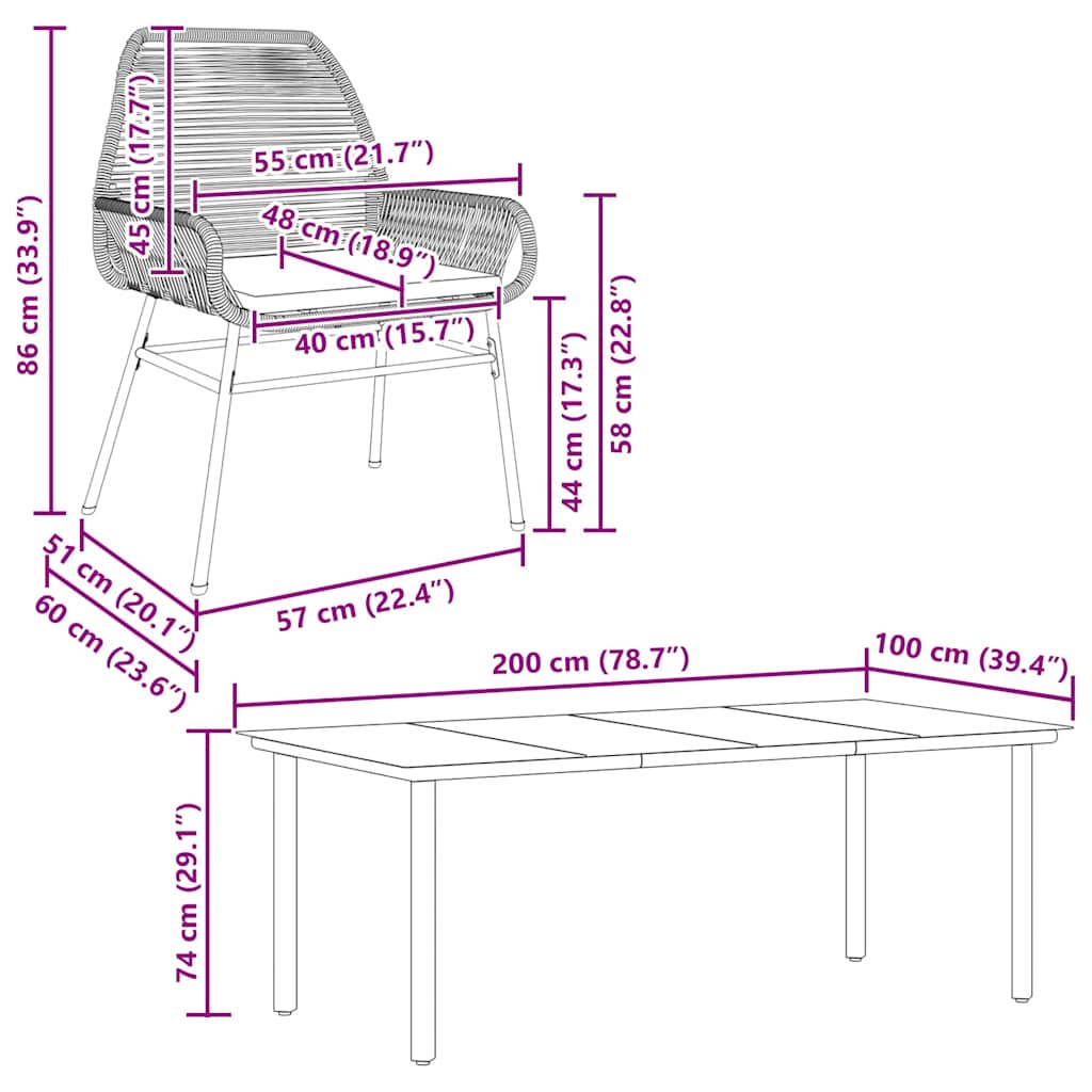 9-Delige Tuinset Met Kussens Poly Rattan Glas 8 200 x 100 x 74 cm Grijs