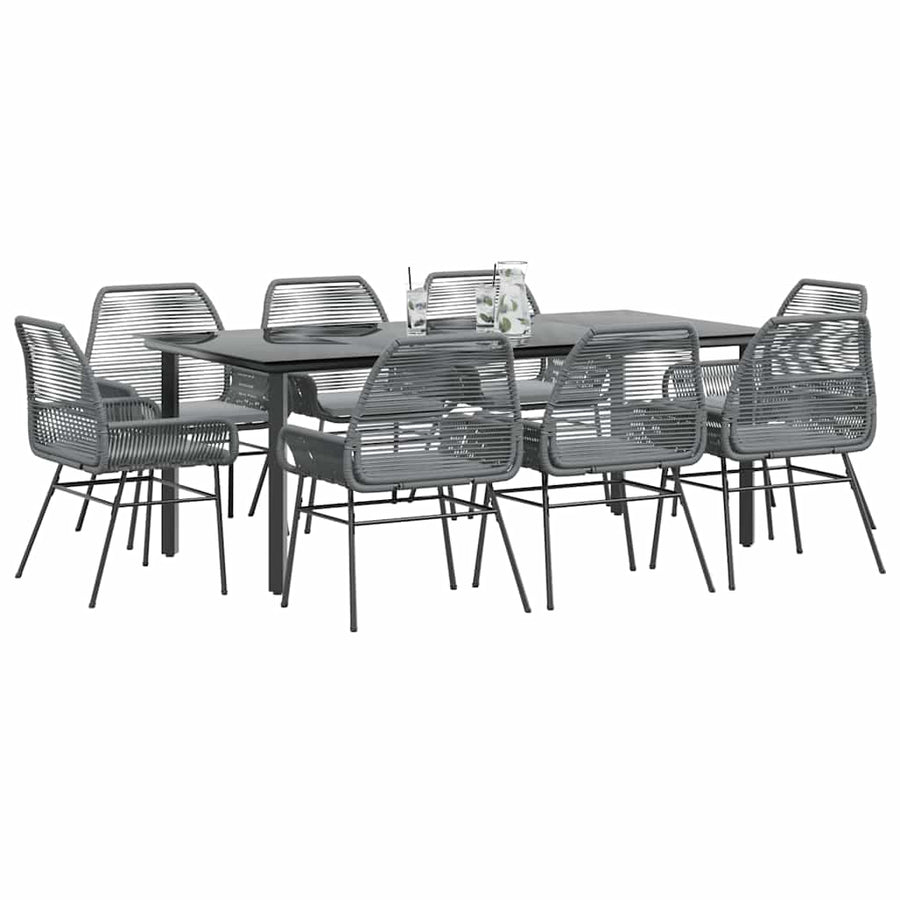 9-Delige Tuinset Met Kussens Poly Rattan Glas 8 200 x 100 x 74 cm Grijs