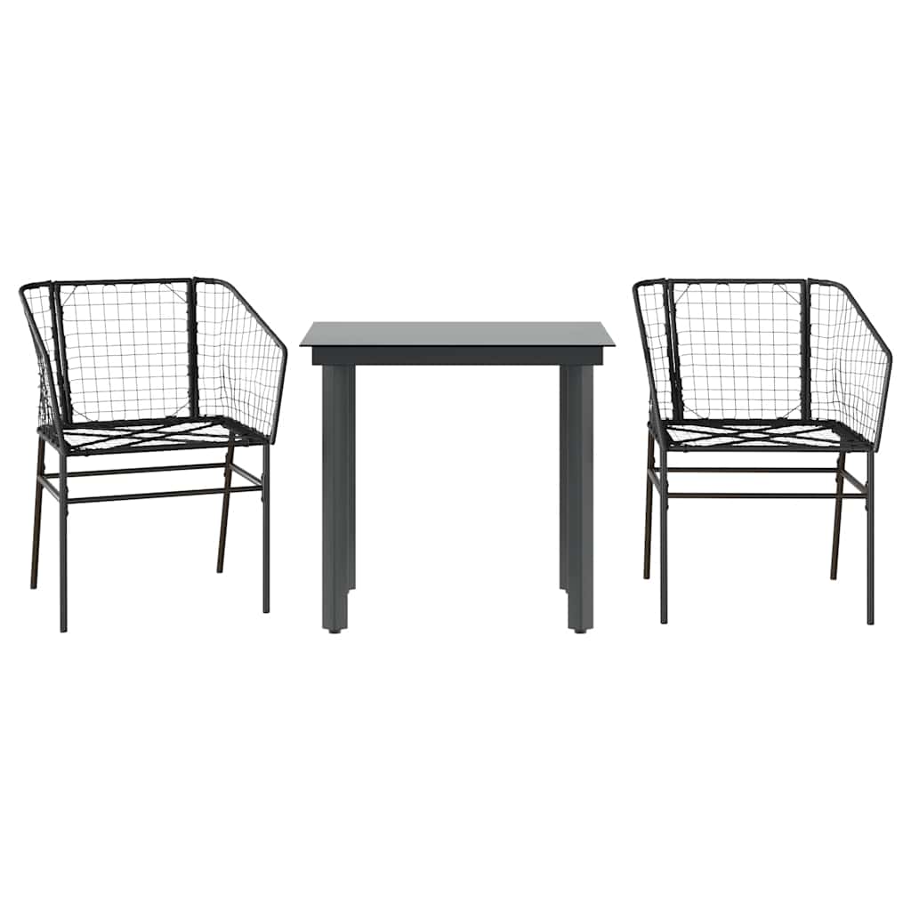 3-delige Tuinset poly rattan glas zwart