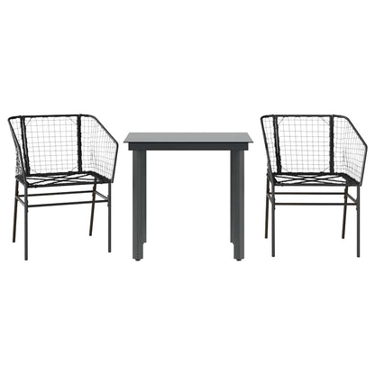 3-delige Tuinset poly rattan glas zwart