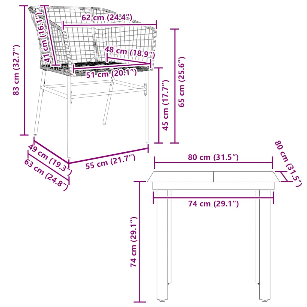 3-delige Tuinset poly rattan glas zwart