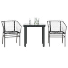 Tuinset 3-delig poly rattan glas zwart
