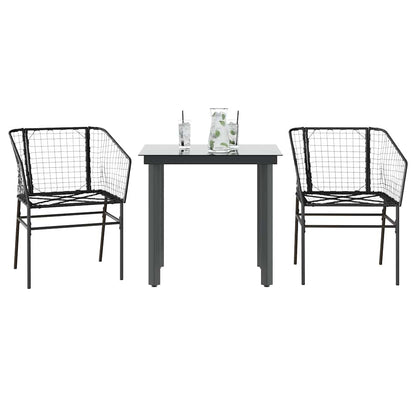 3-delige Tuinset poly rattan glas zwart