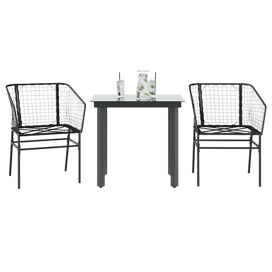 3-delige Tuinset poly rattan glas zwart