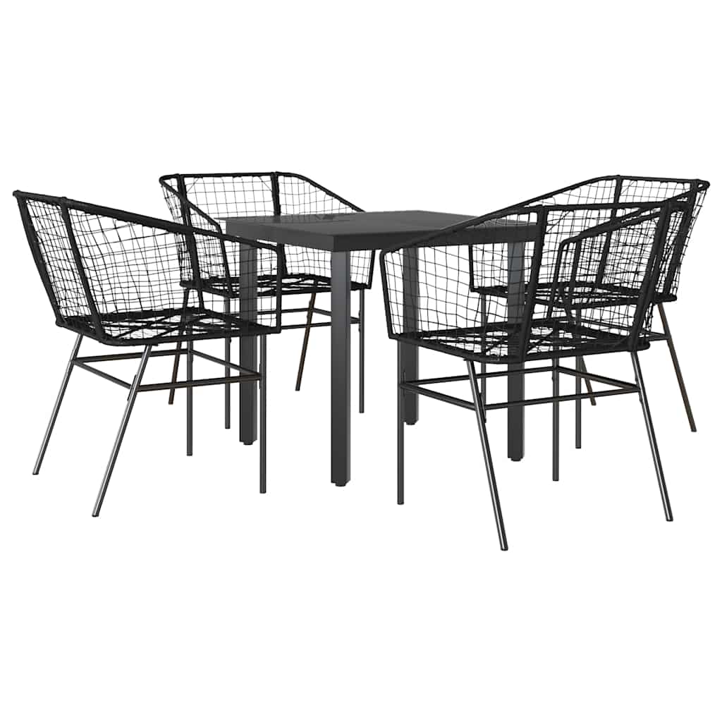 5-delige Tuinset poly rattan glas zwart