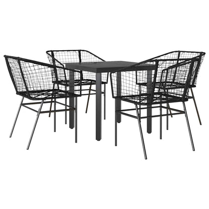 5-delige Tuinset poly rattan glas zwart
