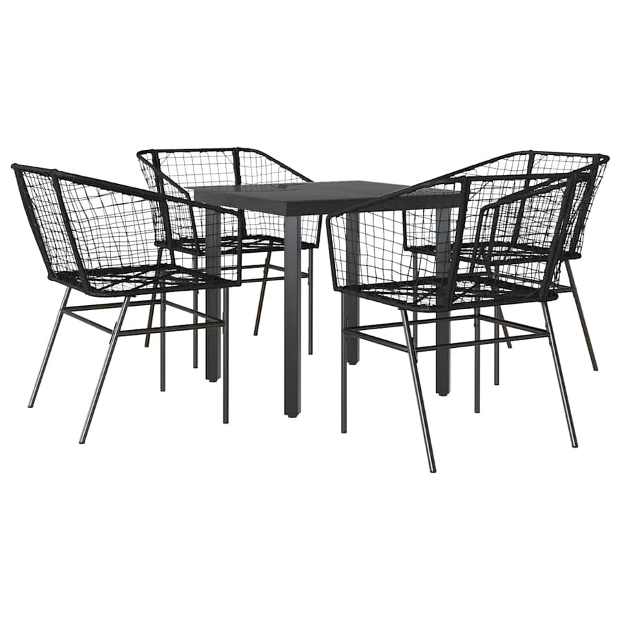 5-delige Tuinset poly rattan glas zwart