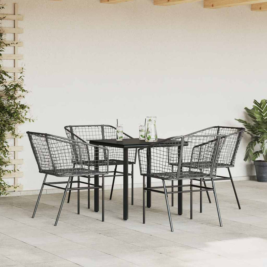 5-delige Tuinset poly rattan glas zwart