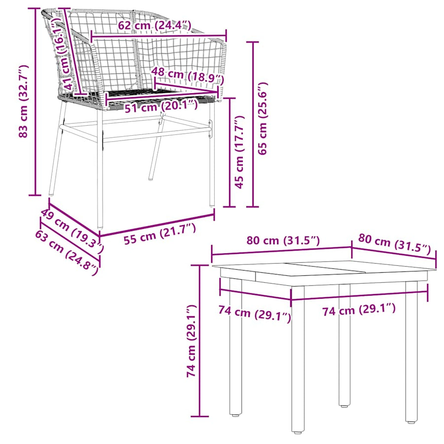 5-delige Tuinset poly rattan glas zwart