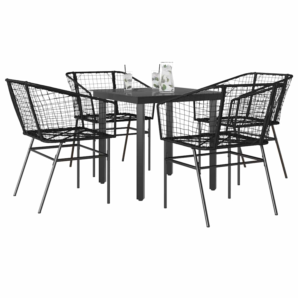 5-delige Tuinset poly rattan glas zwart