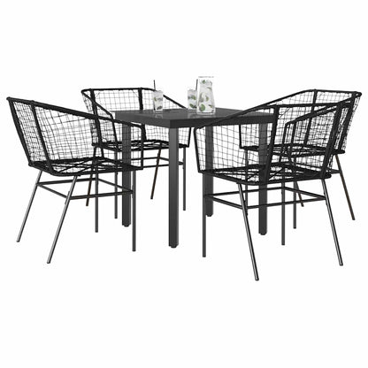 5-delige Tuinset poly rattan glas zwart