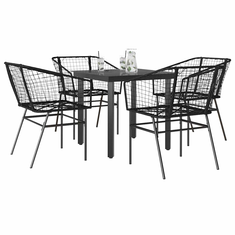 5-delige Tuinset poly rattan glas zwart