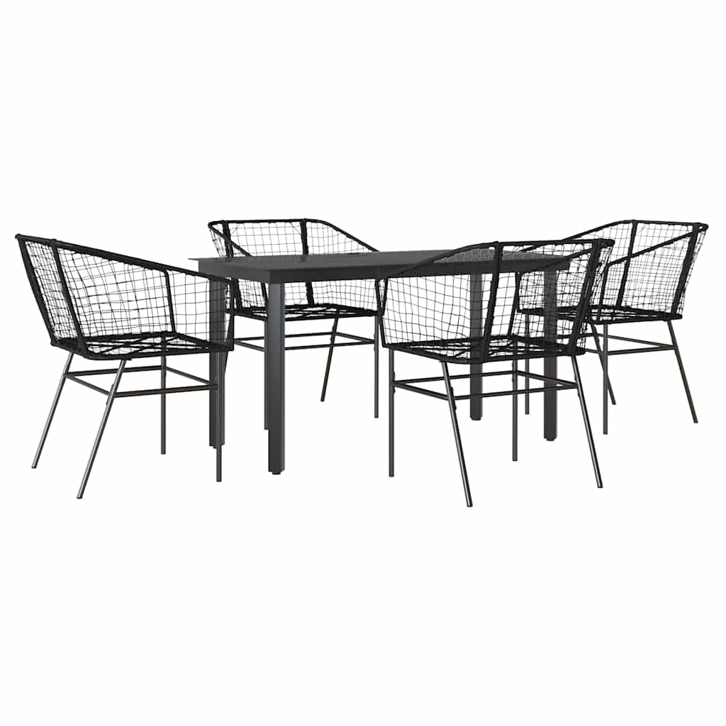 5-delige Tuinset poly rattan glas zwart