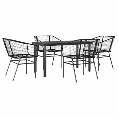 5-delige Tuinset poly rattan glas zwart