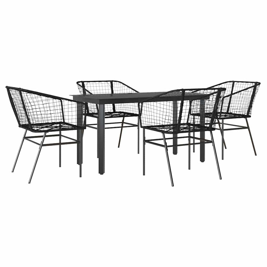 5-delige Tuinset poly rattan glas zwart