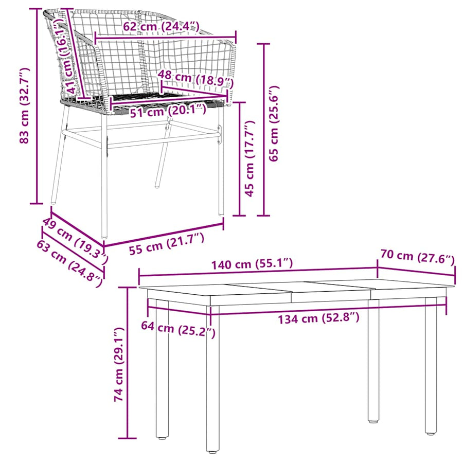 5-delige Tuinset poly rattan glas zwart