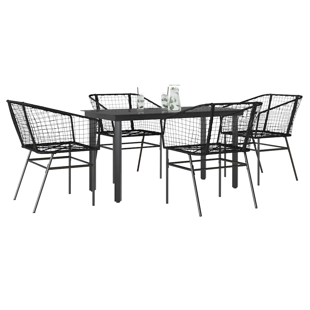 5-delige Tuinset poly rattan glas zwart