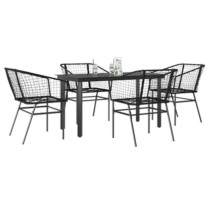 5-delige Tuinset poly rattan glas zwart