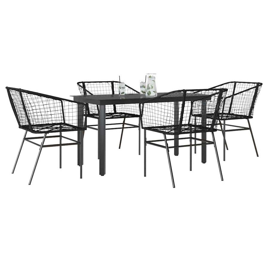 5-delige Tuinset poly rattan glas zwart