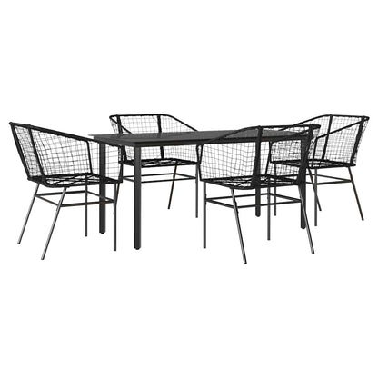 5-delige Tuinset poly rattan glas zwart