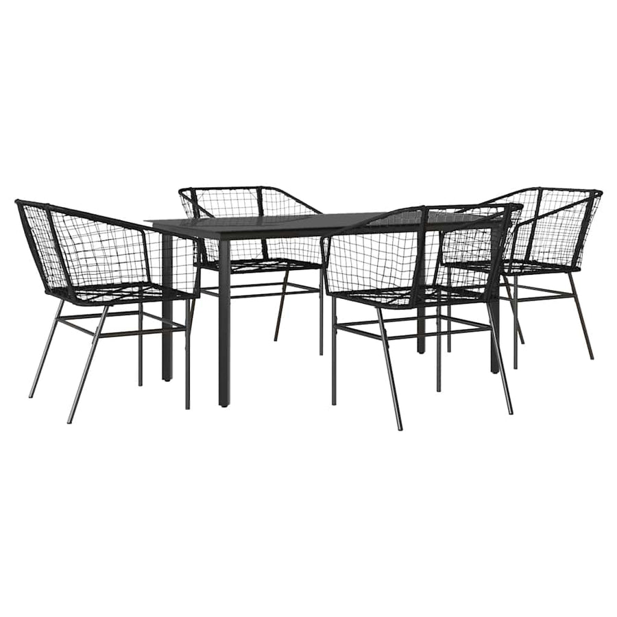 5-delige Tuinset poly rattan glas zwart