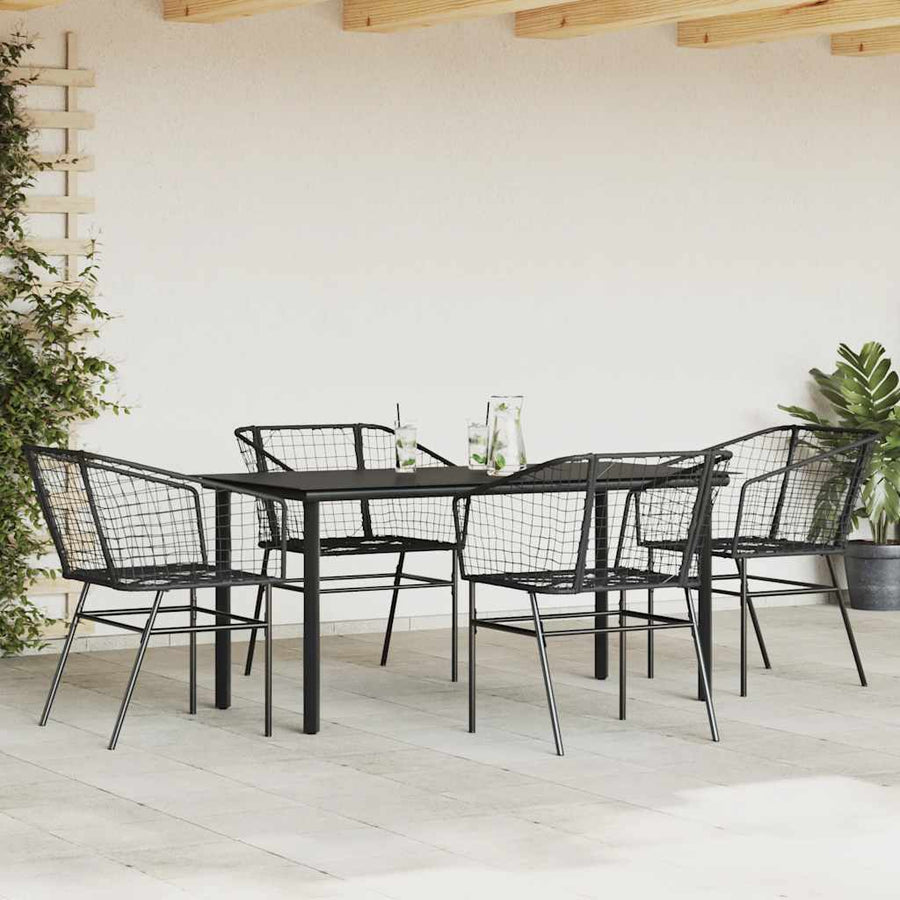 5-delige Tuinset poly rattan glas zwart
