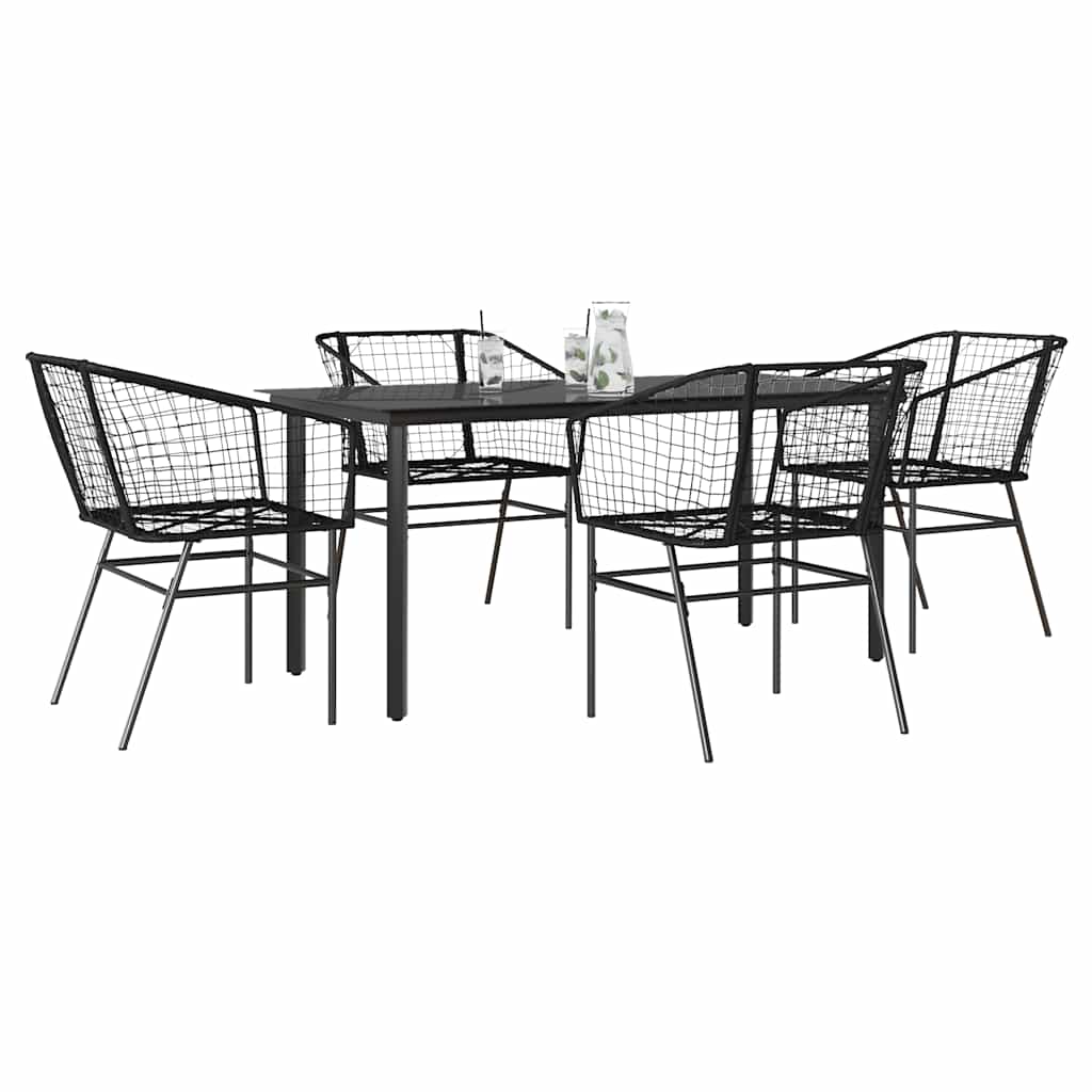 5-delige Tuinset poly rattan glas zwart