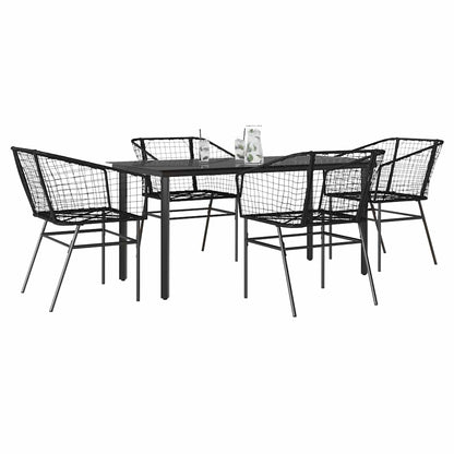 5-delige Tuinset poly rattan glas zwart