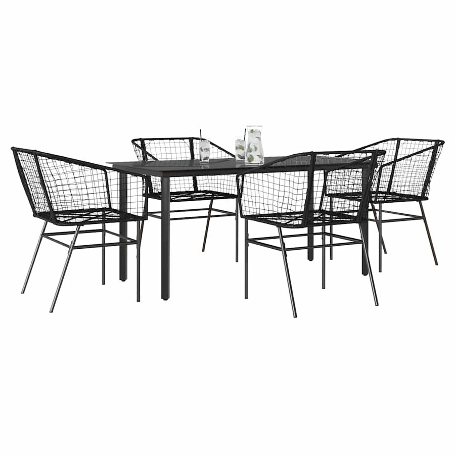 5-delige Tuinset poly rattan glas zwart