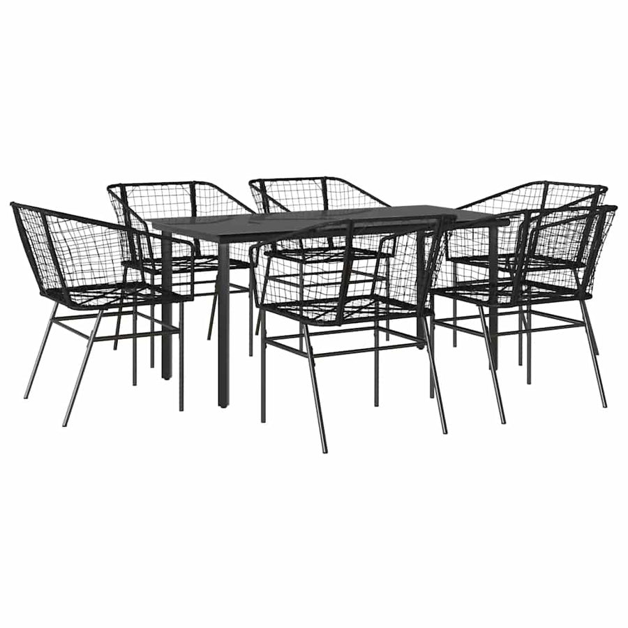 7-delige Tuinset poly rattan glas zwart