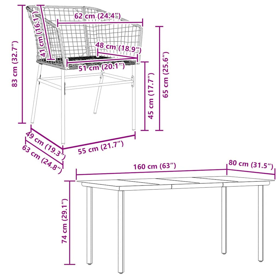 7-delige Tuinset poly rattan glas zwart