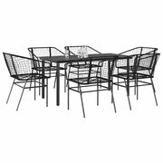 Tuinset 7-delig poly rattan zwart glas 160x80x74 cm