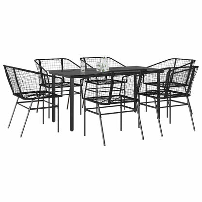 7-delige Tuinset poly rattan glas zwart