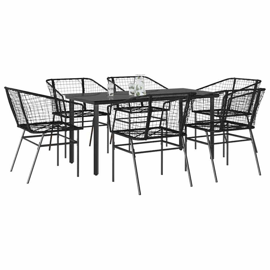 7-delige Tuinset poly rattan glas zwart