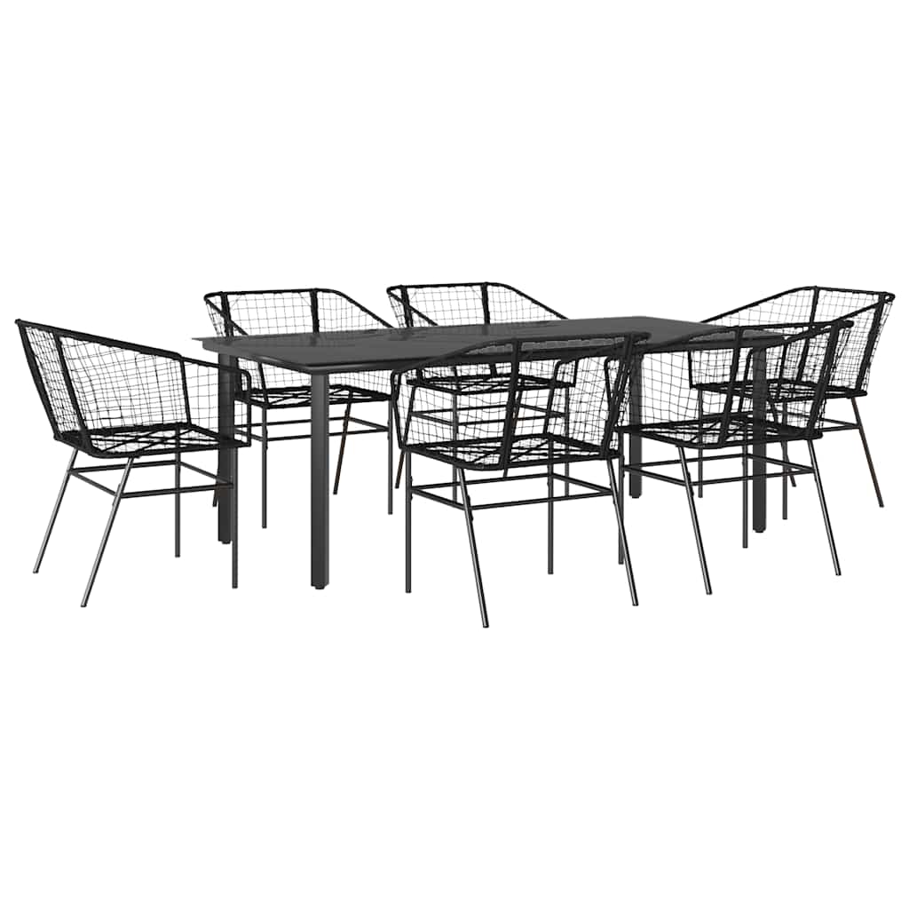 7-delige Tuinset poly rattan glas zwart