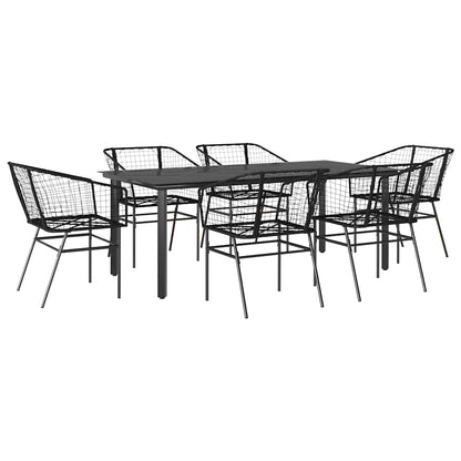 7-delige Tuinset poly rattan glas zwart