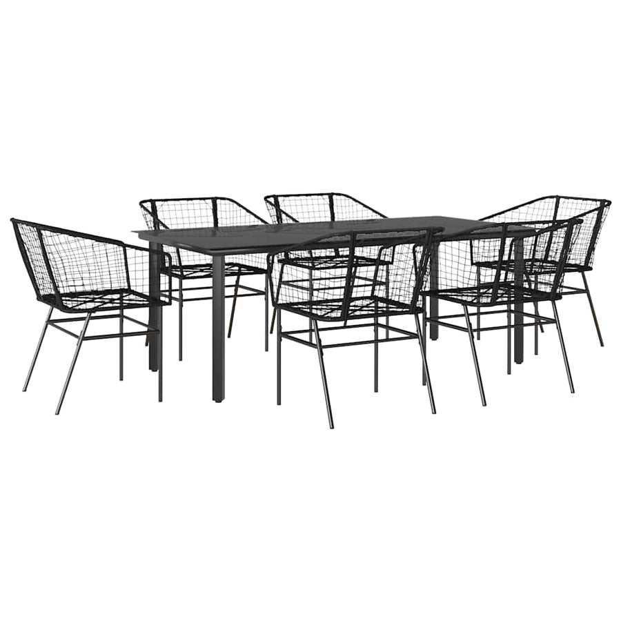 7-delige Tuinset poly rattan glas zwart