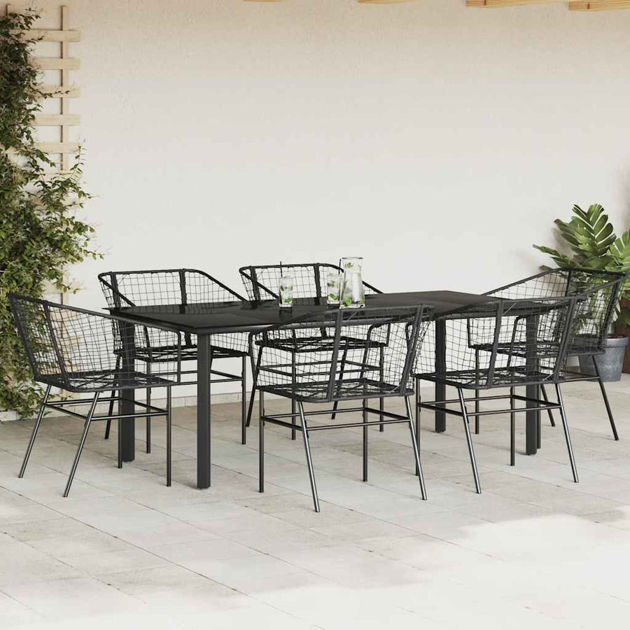 7-delige Tuinset poly rattan glas zwart