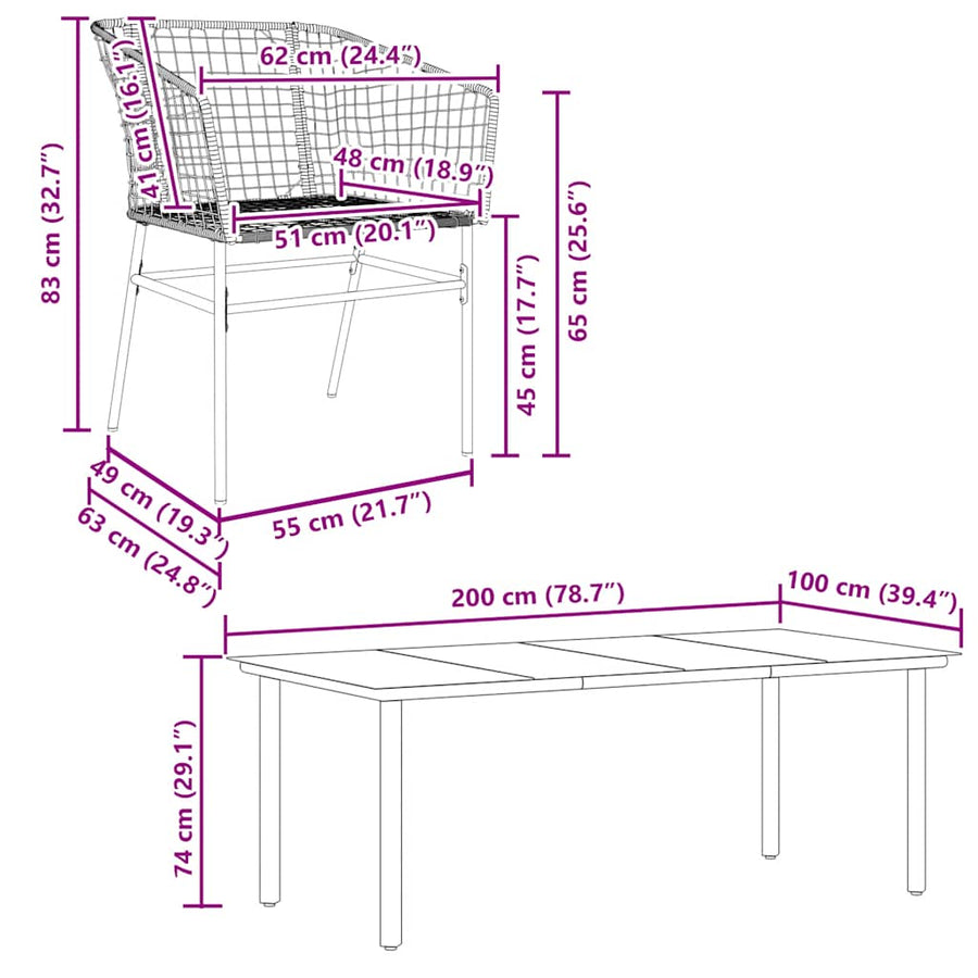 7-delige Tuinset poly rattan glas zwart