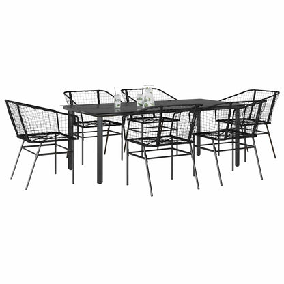 7-delige Tuinset poly rattan glas zwart